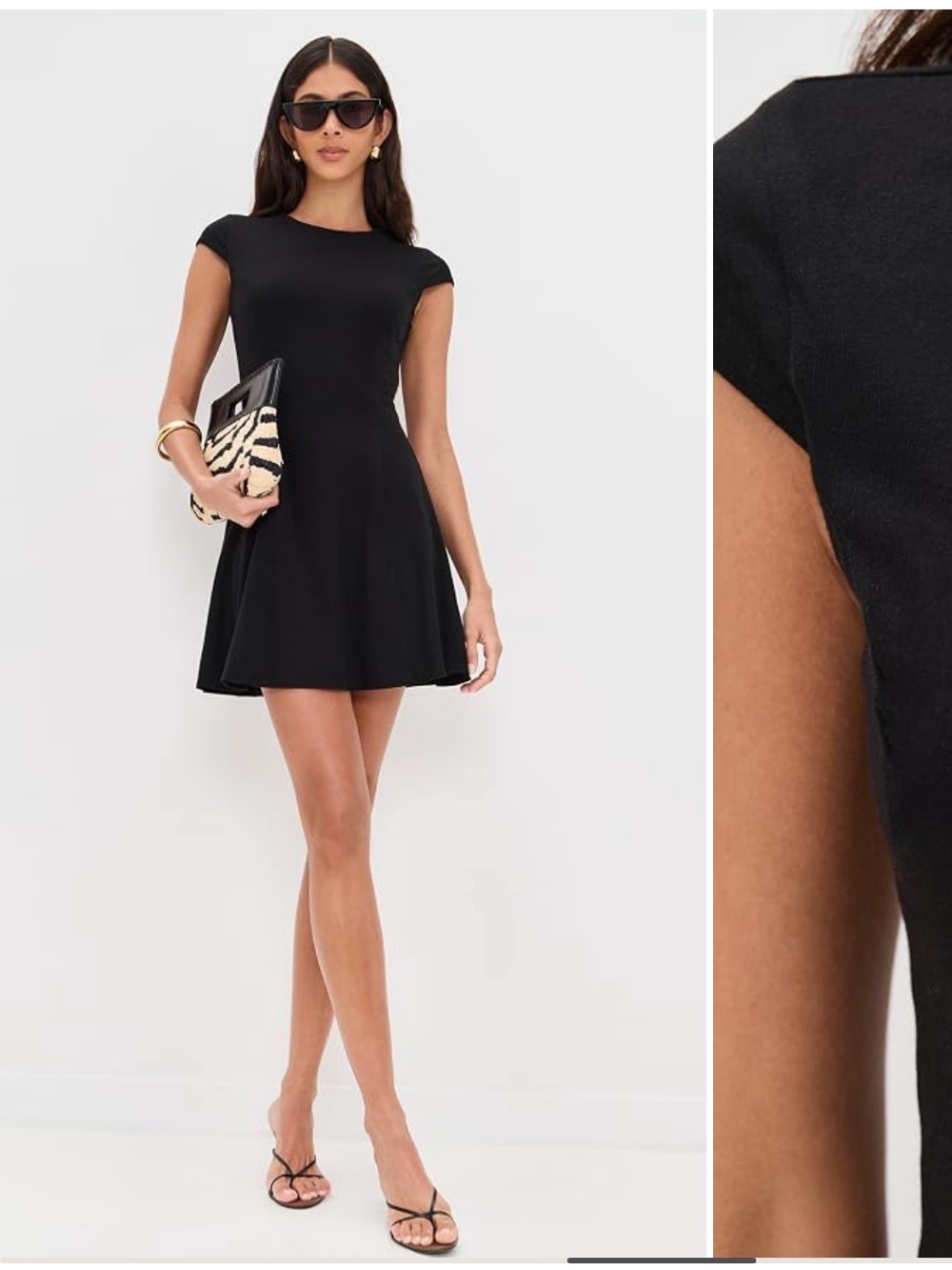 Reformation Yves Knit Dress - Black Cap-Sleeve Fit & Flare Mini Dress